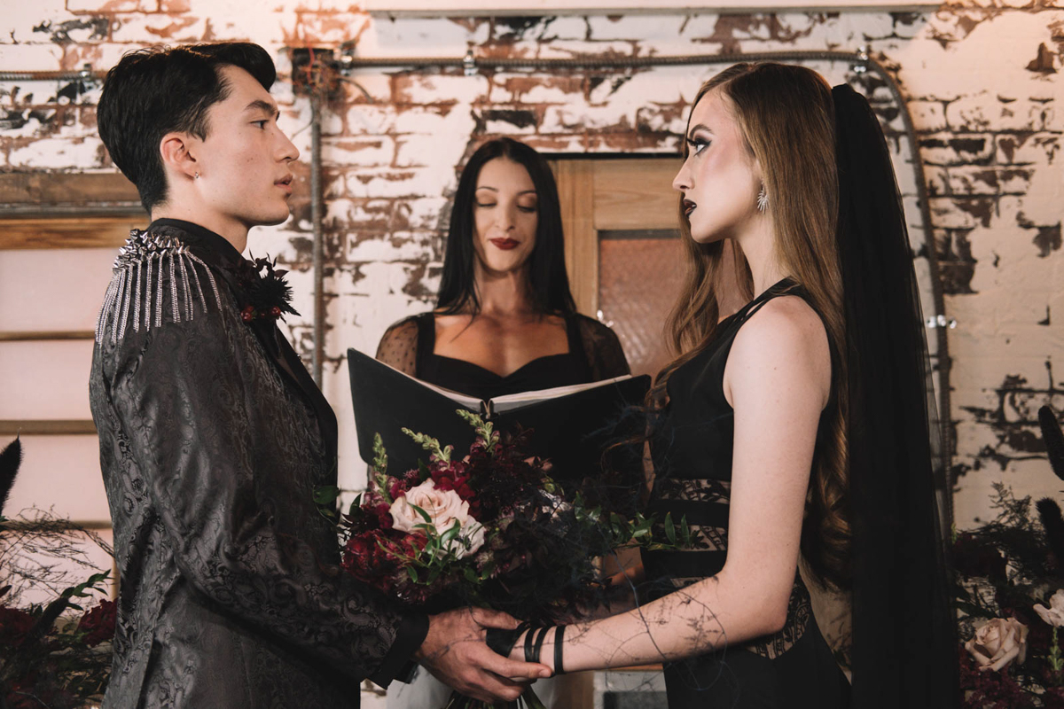 goth couple having a private wedding
